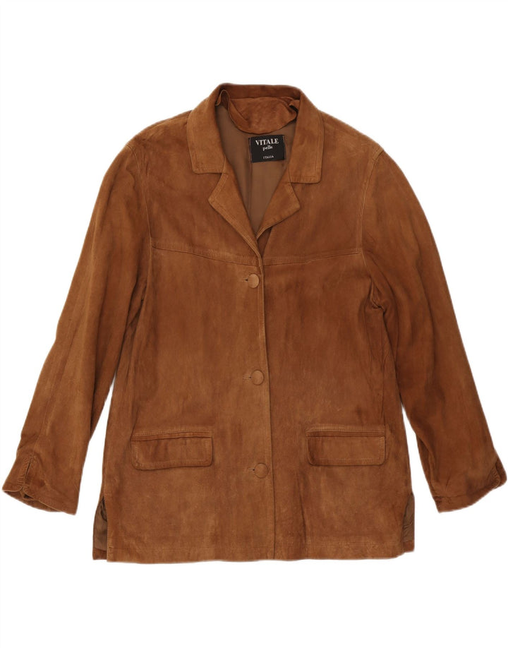 Giacca vintage in pelle scamosciata da donna IT 44 in pelle marrone medio