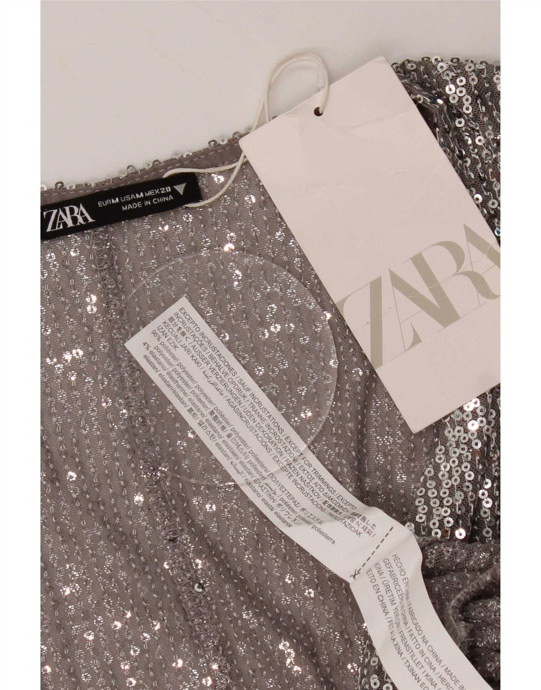 Top in camicetta da donna Zara UK 12 poliestere argento medio