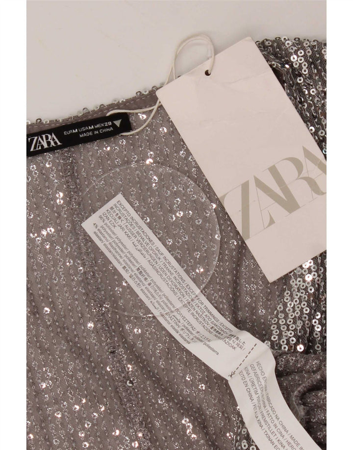 Top in camicetta da donna Zara UK 12 poliestere argento medio