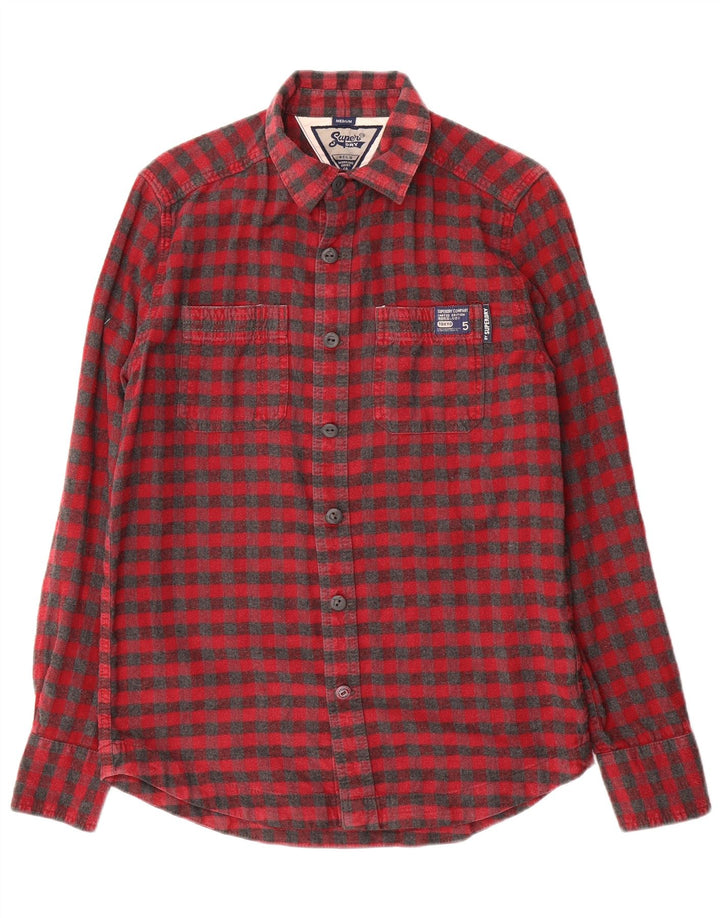 Camicia da uomo in flanella di cotone a quadretti rosso medio Superdry