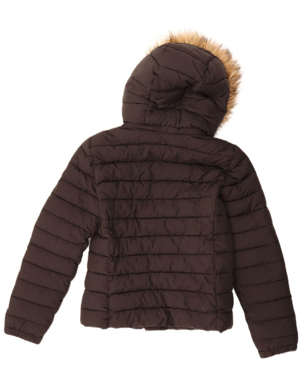 Superdry Womens Hooded Padded Jacket UK 10 Small Black Nylon