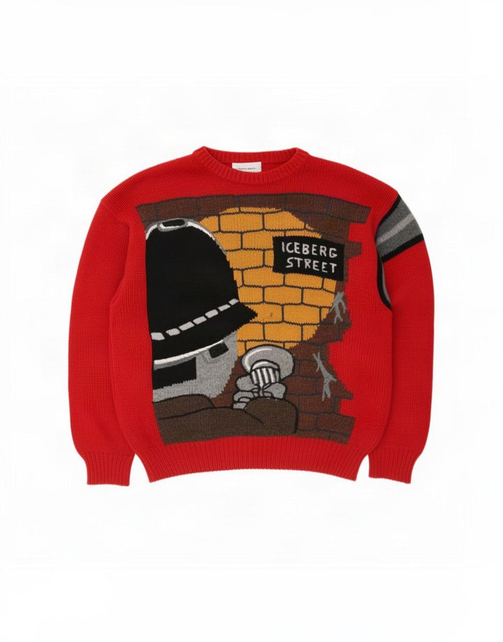 Maglione da uomo con grafica girocollo Iceberg in lana rossa media
