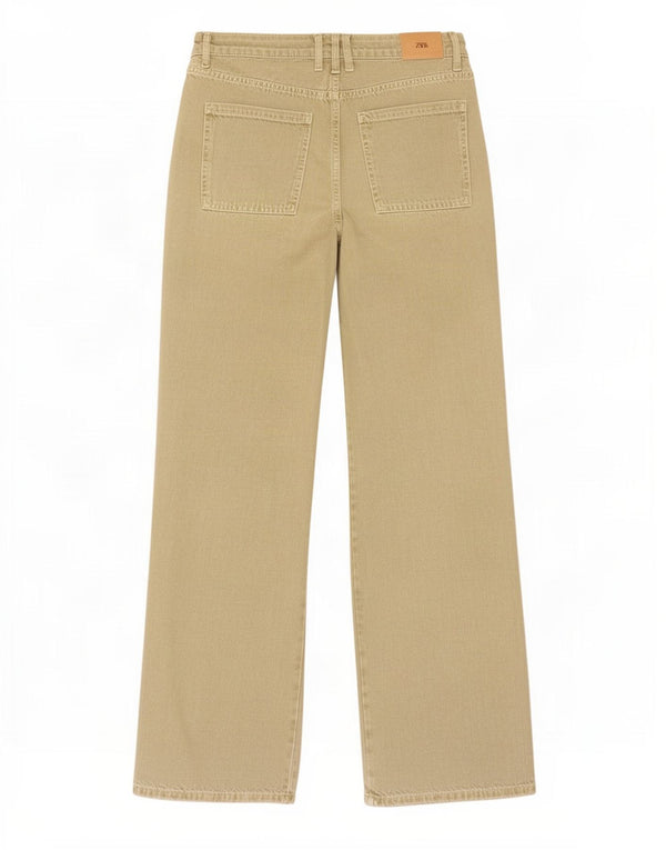Jeans Zara da donna a gamba larga a vita alta EU 34 2XS W24 L31 Cachi