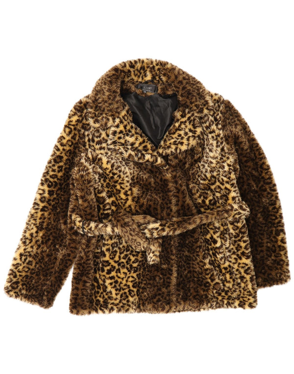 Tanya Womens Faux Fur Jacket UK 14 Large Brown Animal Print Modacryl
