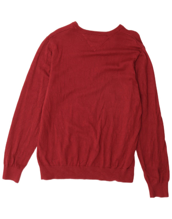 Tommy Hilfiger Mens V-Neck Jumper Sweater Large Burgundy Cotton