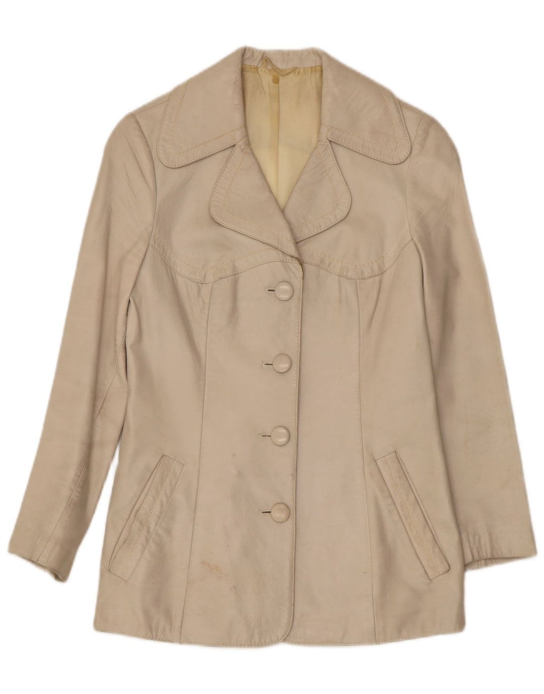 Giacca in pelle vintage da donna UK 10 piccola Beige