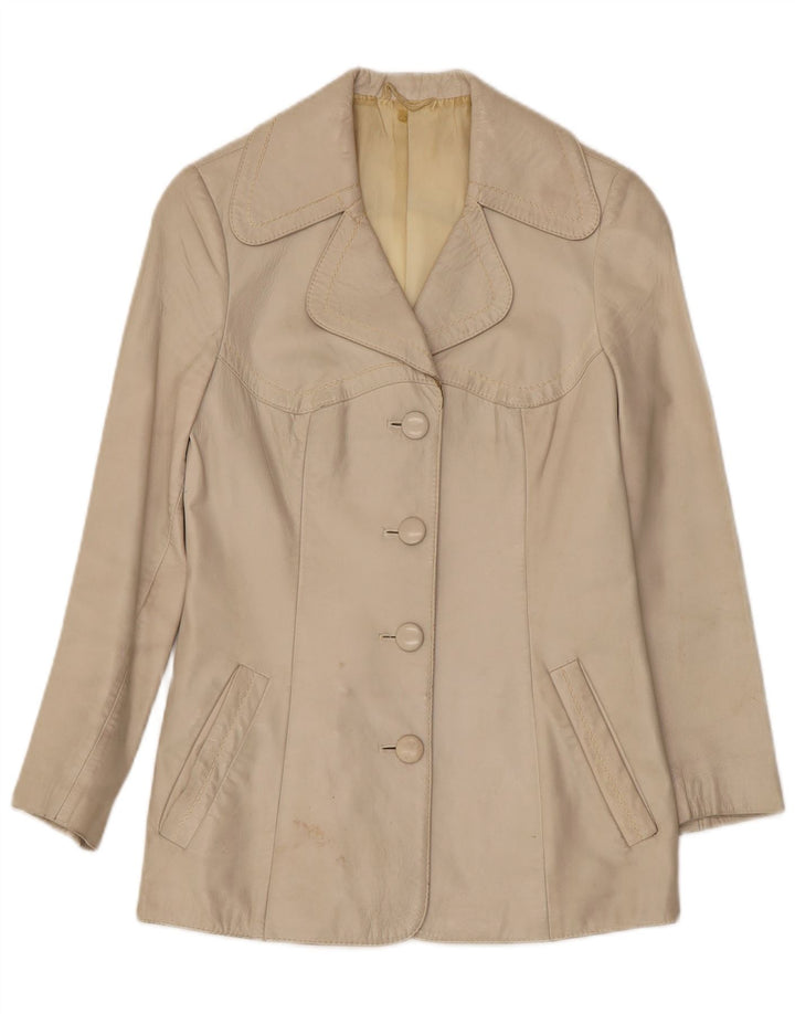 Giacca in pelle vintage da donna UK 10 piccola Beige