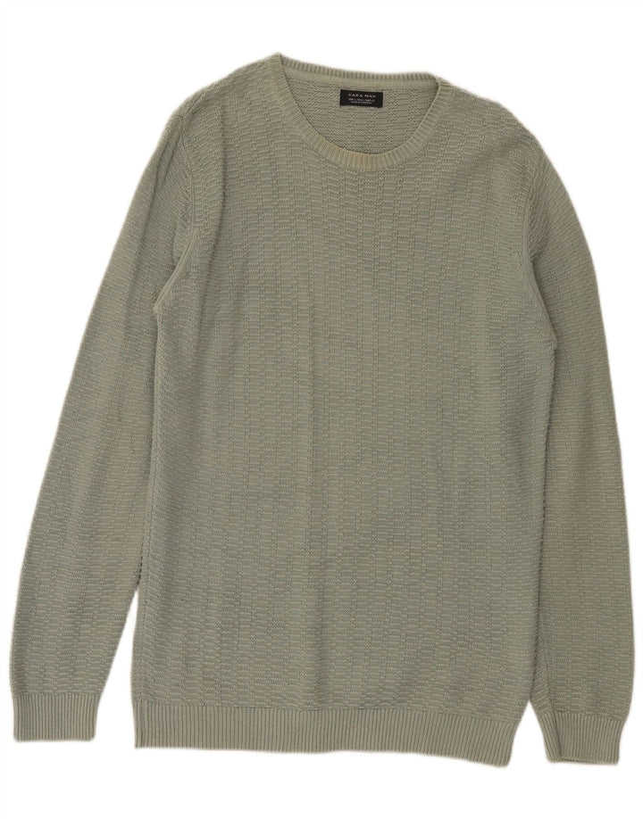 Maglione Zara da uomo con scollo a barca grande in cotone verde