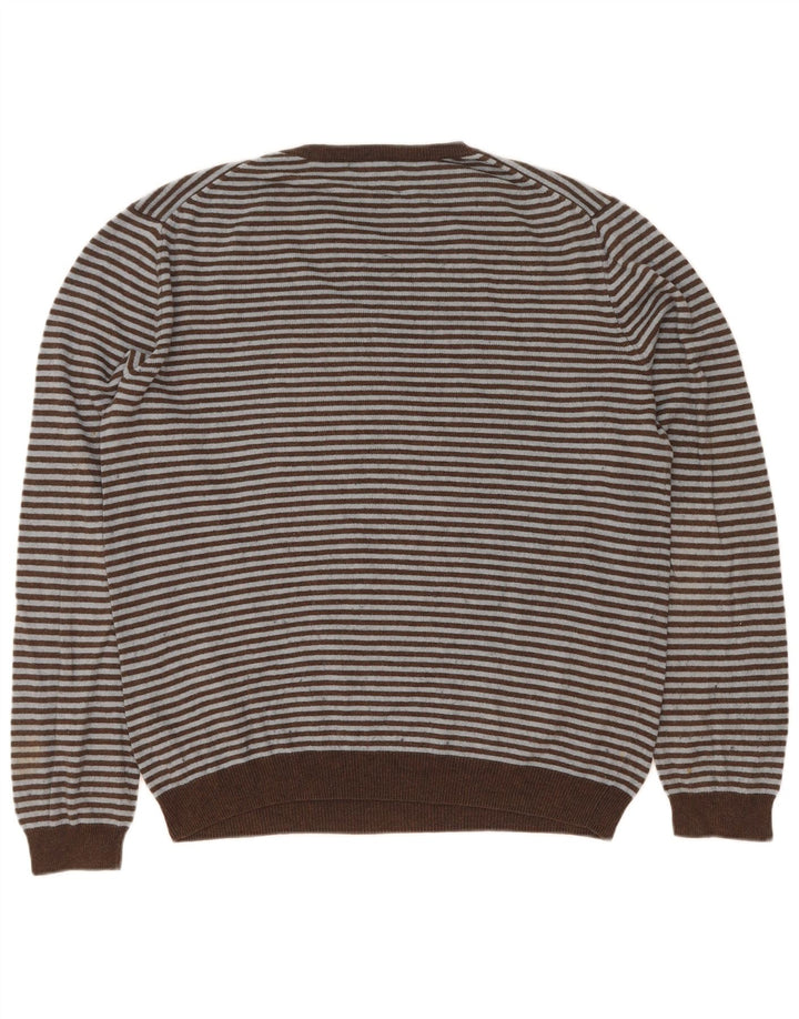 Maglione da uomo Gap con scollo a V, cotone a righe marroni grandi