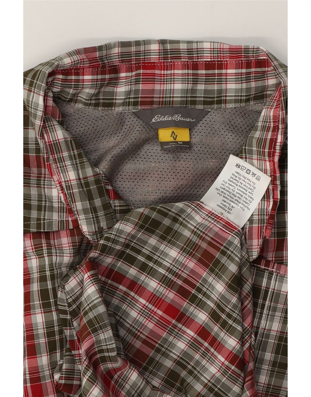 EDDIE BAUER Camicia a maniche corte da uomo Poliestere a quadri kaki medio
