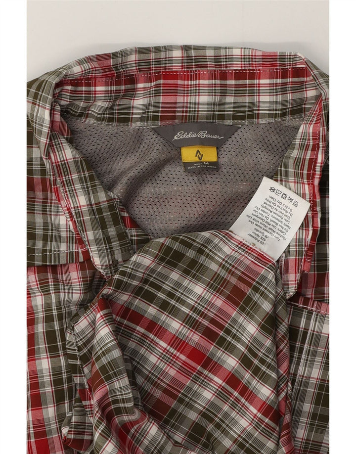 EDDIE BAUER Camicia a maniche corte da uomo Poliestere a quadri kaki medio