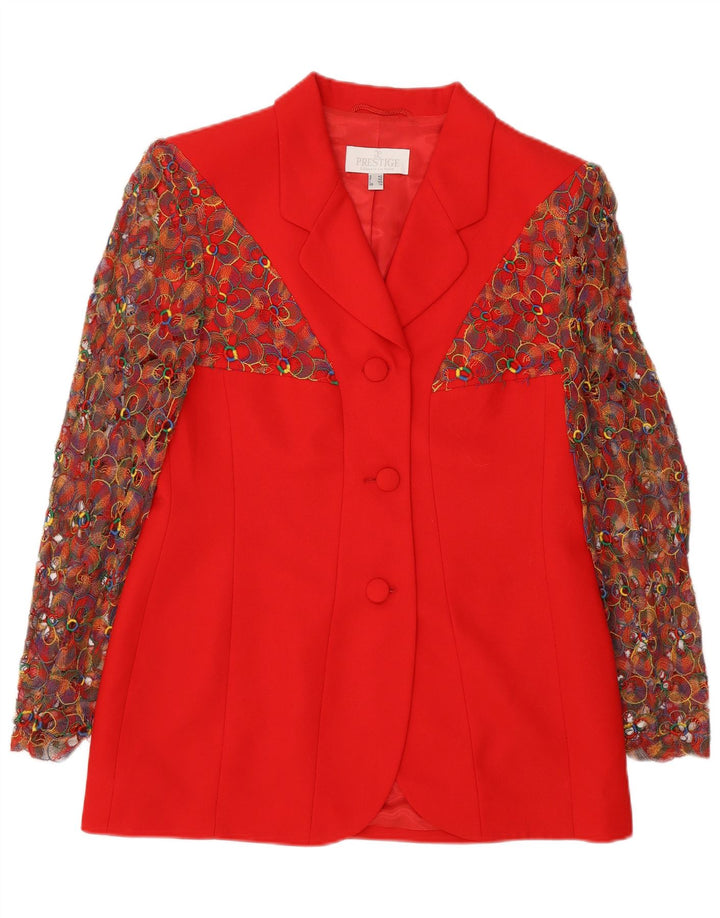Giacca blazer a 3 bottoni da donna Prestige UK 14 Lana vergine floreale rossa media