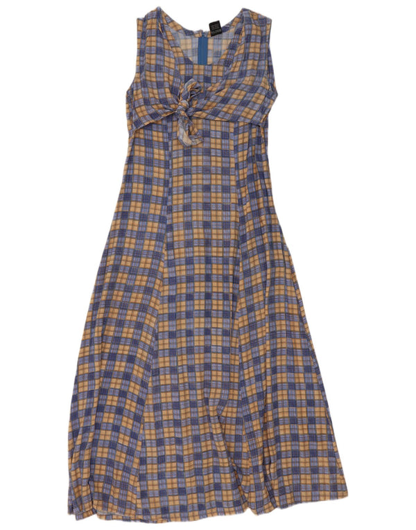 Abito lungo senza maniche da donna We Be Bop UK 12 Rayon a quadri blu medio