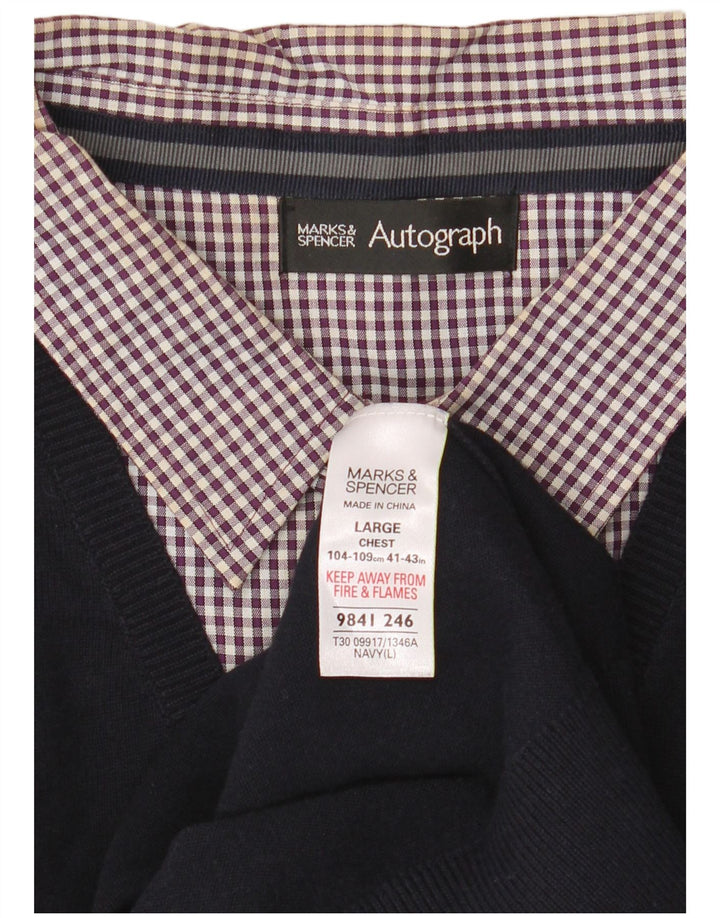 Maglione da uomo con scollo a V autografo Marks & Spencer grande in cotone blu navy