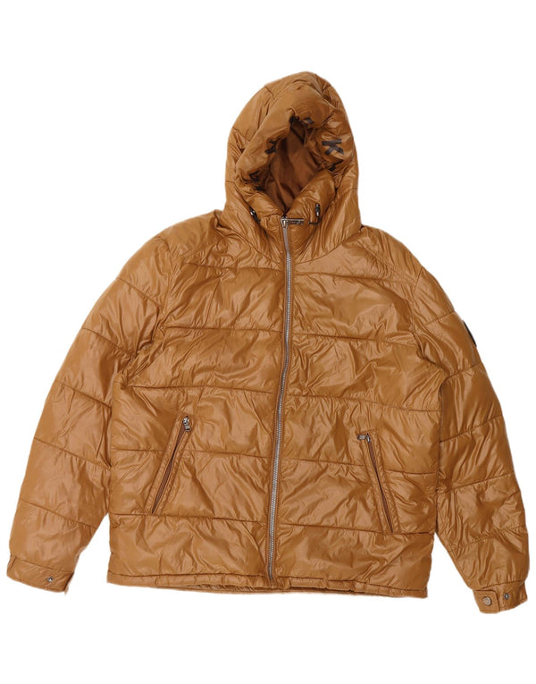 Giacca imbottita con cappuccio da uomo Michael Kors UK 40 grande poliestere marrone