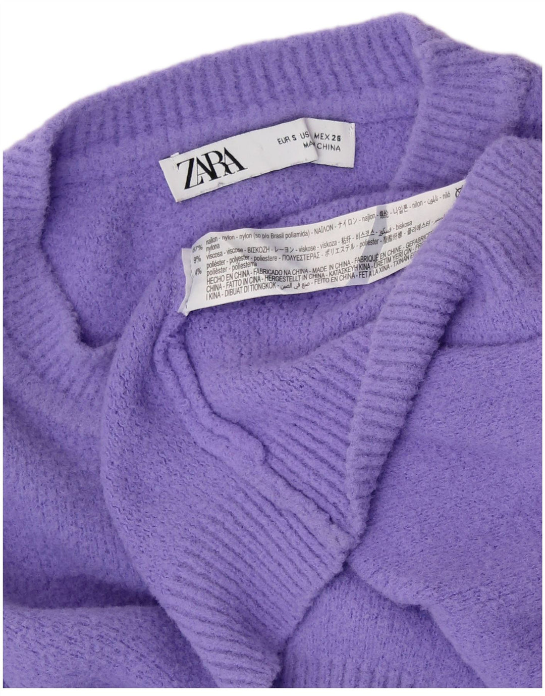 Maglione girocollo oversize corto da donna ZARA UK 10 piccolo viola