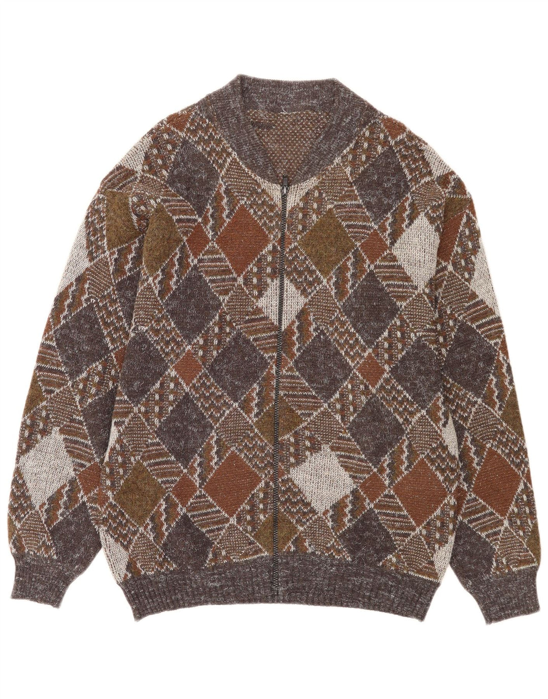 Maglione cardigan con zip intera da uomo vintage Argyle/diamante multicolore medio