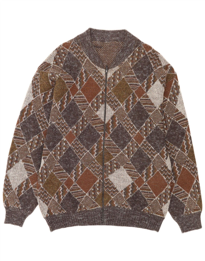 Maglione cardigan con zip intera da uomo vintage Argyle/diamante multicolore medio
