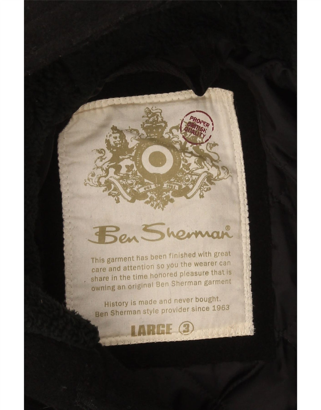 Giacca Parka da uomo con cappuccio Ben Sherman UK 40 Large Black Wool