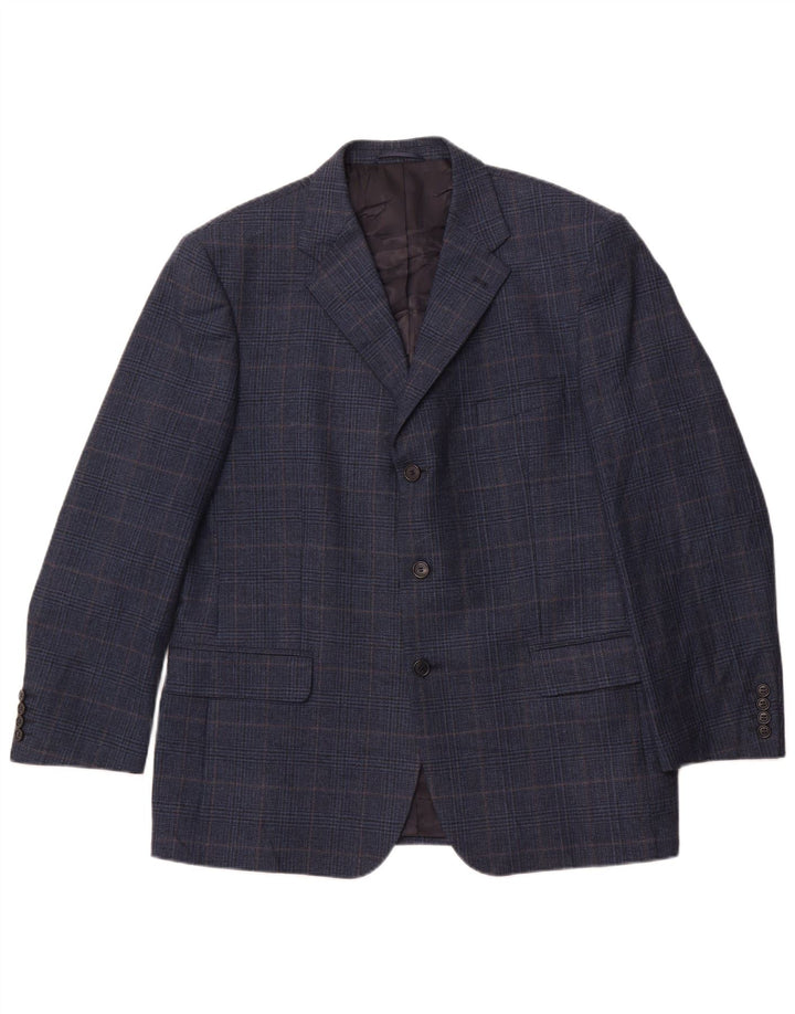 VALLE LESIA Giacca Blazer 3 Bottoni Uomo IT 54 2XL Pied De Poule Blu Navy