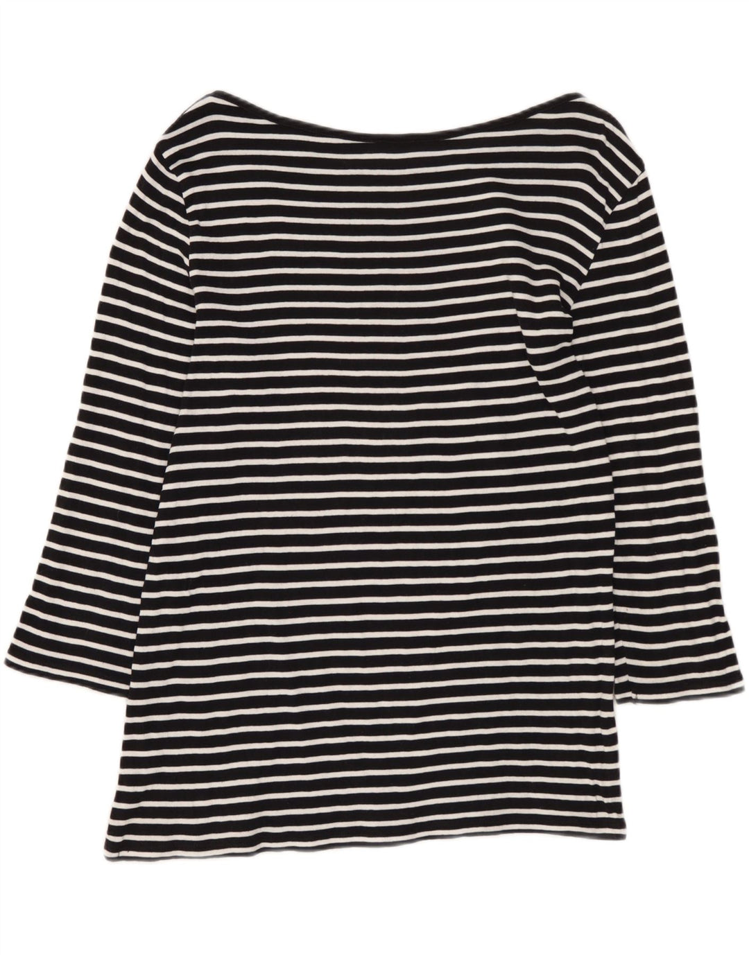 Top da donna Benetton manica 3/4 UK 12 medio nero a righe nautiche