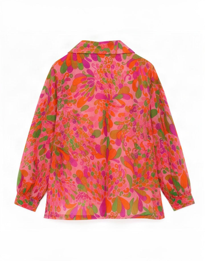 Camicetta camicia vintage da donna con motivo astratto UK 16 grande multicolore