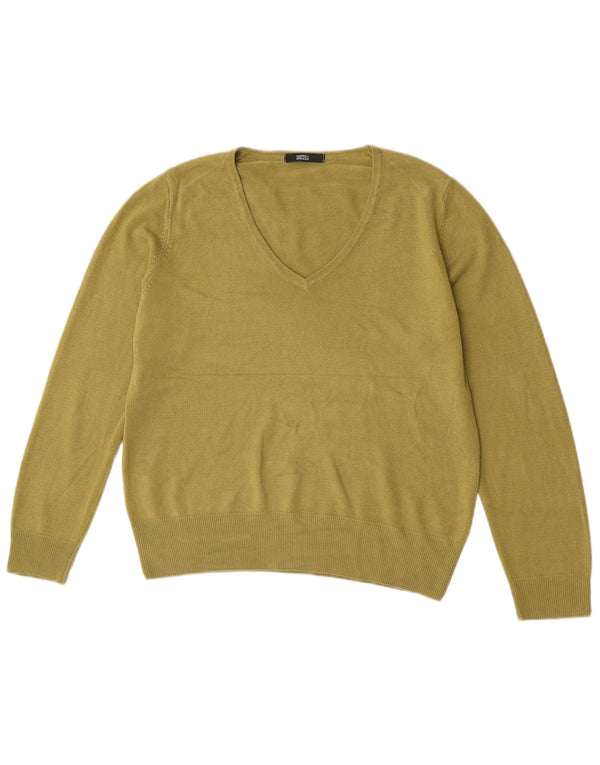 Marks & Spencer Womens V-Neck Jumper Sweater UK 14 Large Khaki Acrylic