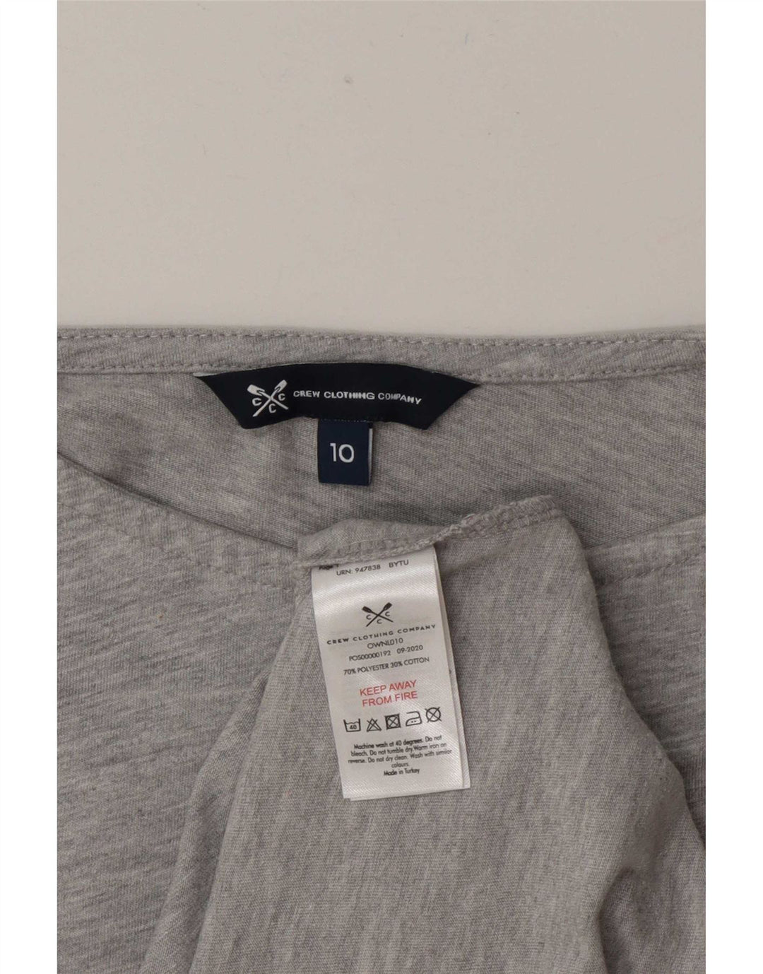 Crew Clothing Top da donna manica 3/4 UK 10 piccolo poliestere grigio