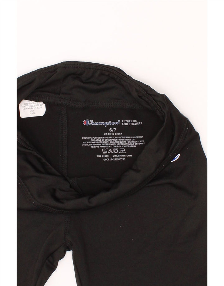 CHAMPION Girls Graphic Leggings 6-7 Years Black Polyester Vintage Champion and Second-Hand Champion from Messina Hembry 