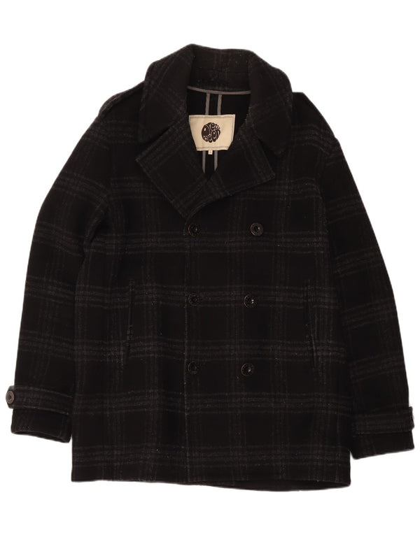 Cappotto da marinaio da uomo Pretty Green UK 40 Lana a quadri neri di grandi dimensioni