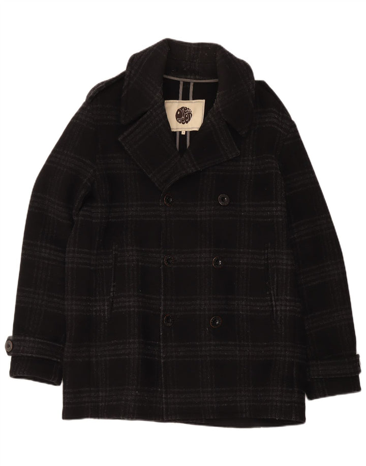 Cappotto da marinaio da uomo Pretty Green UK 40 Lana a quadri neri di grandi dimensioni