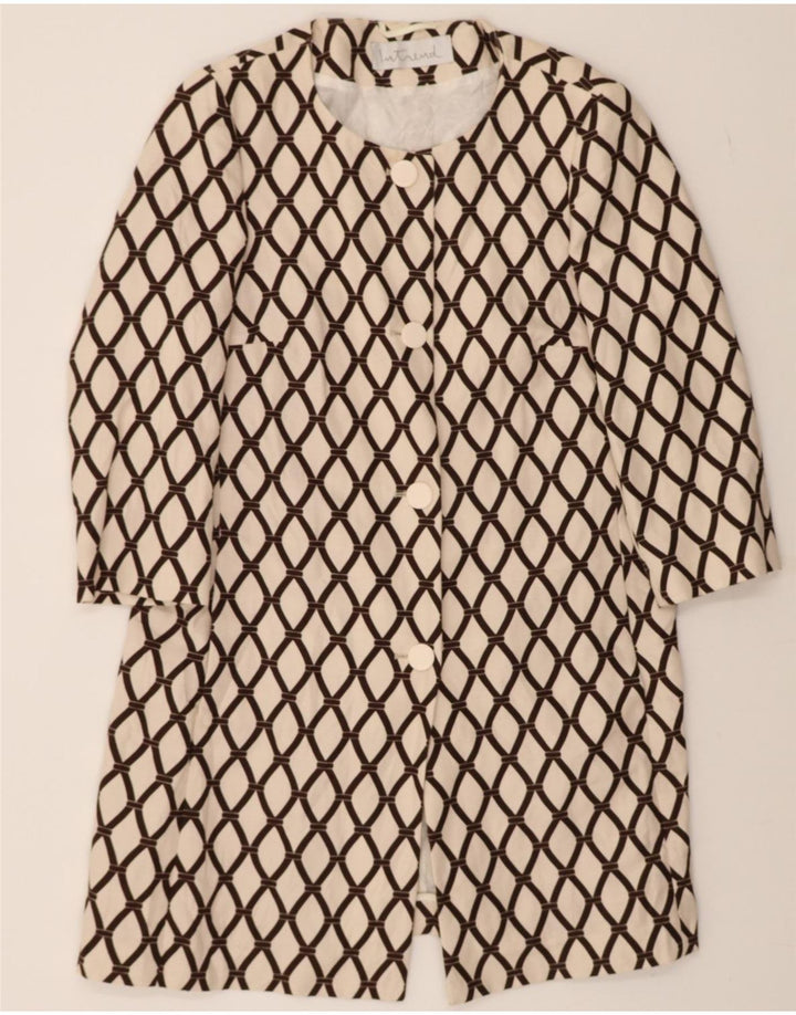 INTREND Womens Overcoat UK 18 XL Off White Argyle/Diamond Linen Vintage Intrend and Second-Hand Intrend from Messina Hembry 