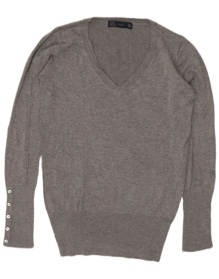 Maglione Zara da donna con scollo a V UK 12 Rayon grigio medio