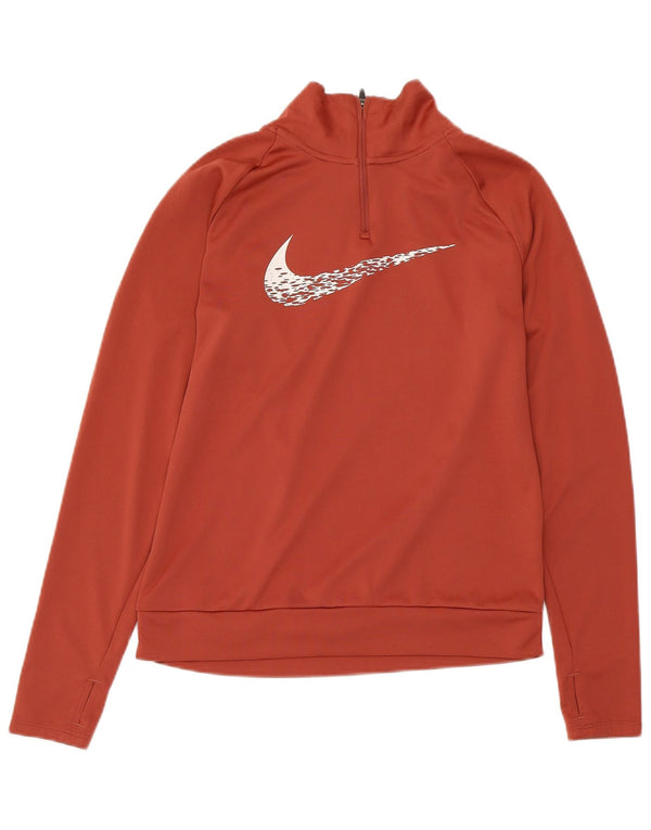 NIKE Top da tuta pullover con zip e collo grafico Dri Fit da uomo XS marrone