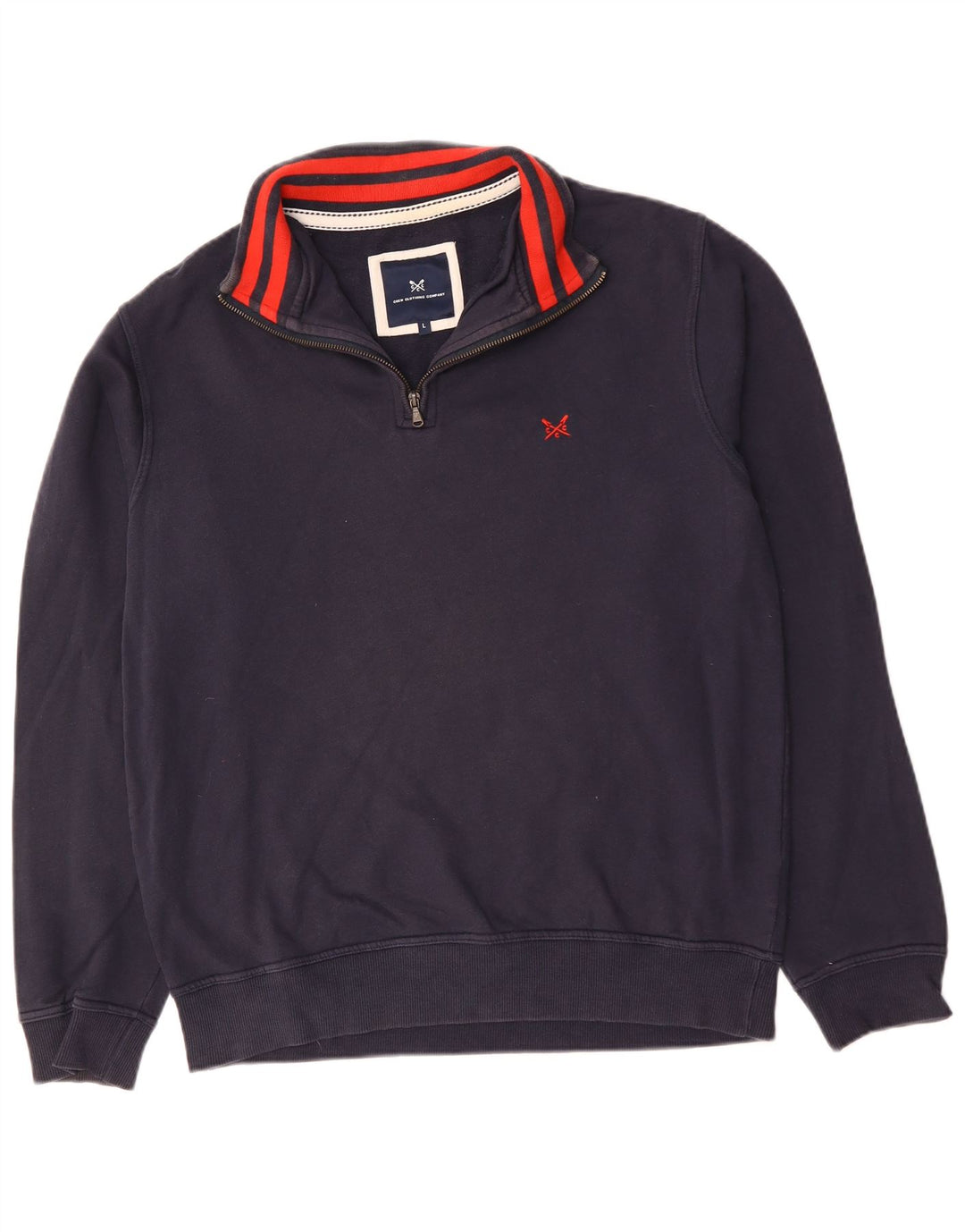 CREW CLOTHING Felpa da uomo con zip e collo, grande, in cotone blu navy