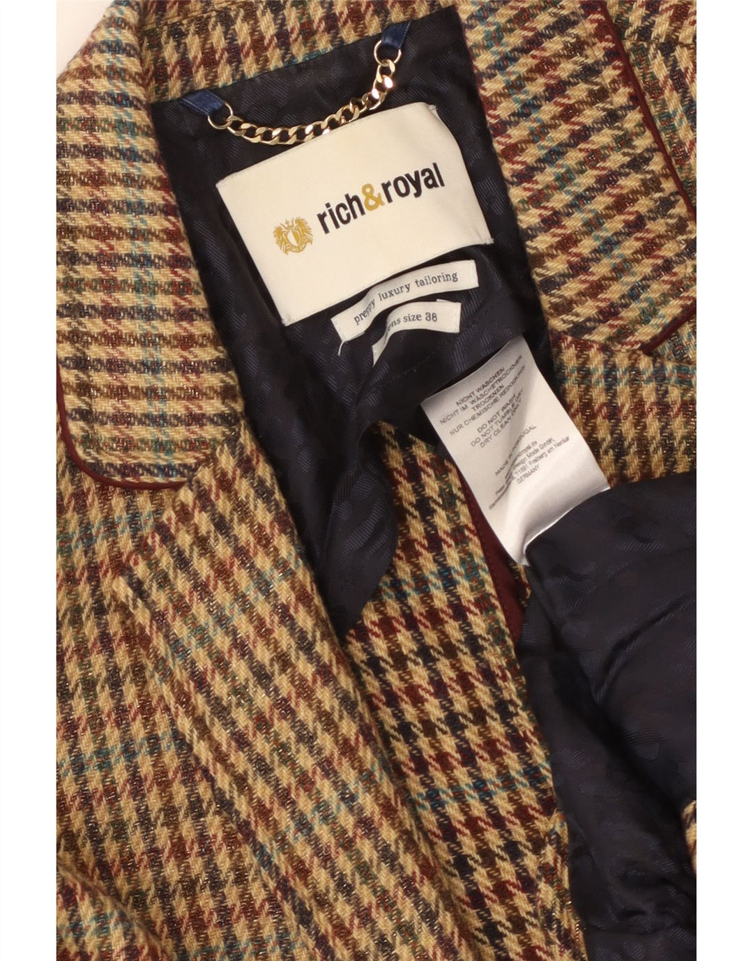 RICH & ROYAL Giacca blazer da donna a 1 bottone EU 38 pied de poule marrone medio