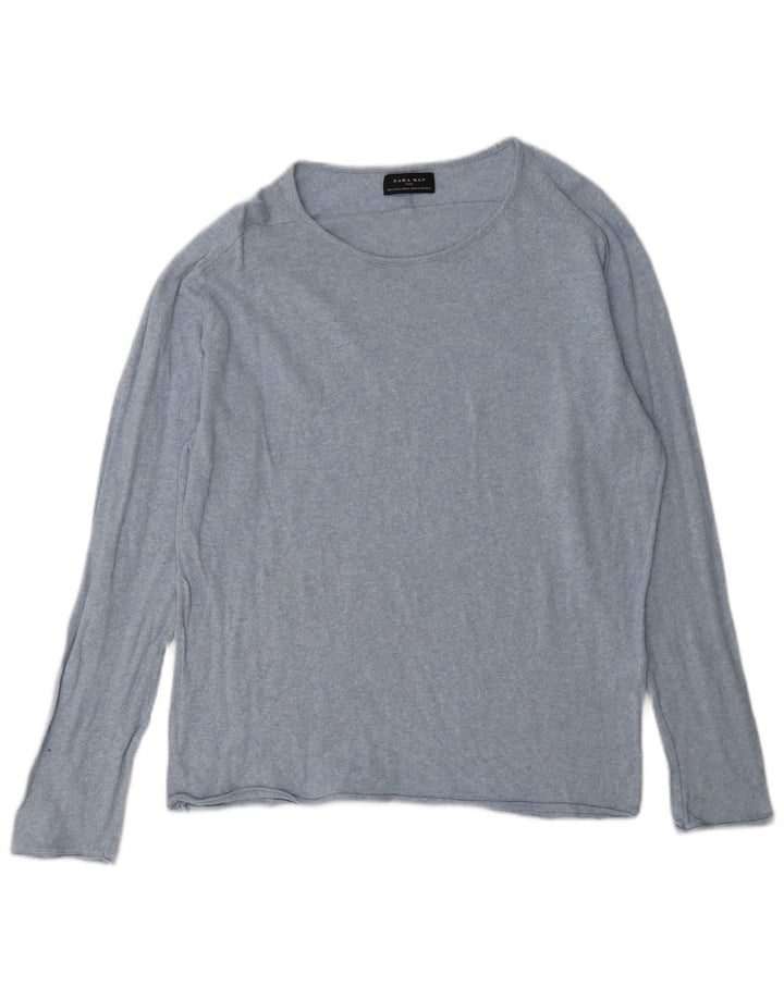Top Zara da uomo a maniche lunghe in cotone puntinato blu grande