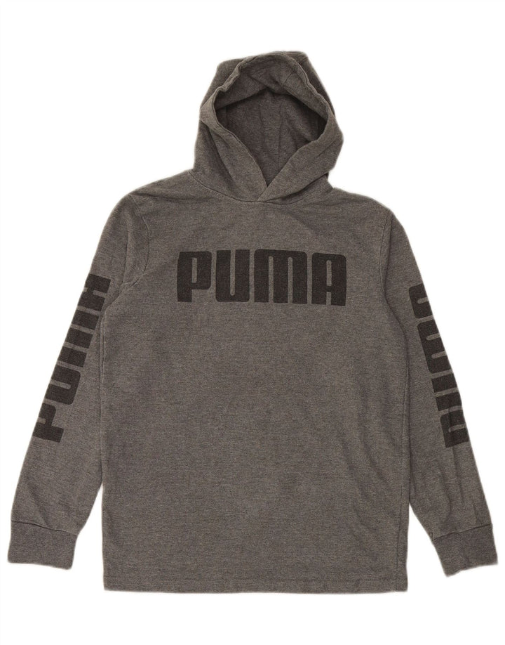 Felpa con cappuccio grafica PUMA da bambino 12-13 anni, grande, cotone grigio