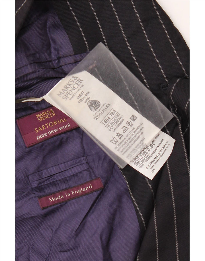 Giacca blazer a 3 bottoni da uomo Marks & Spencer UK 44 2XL Gessato blu navy