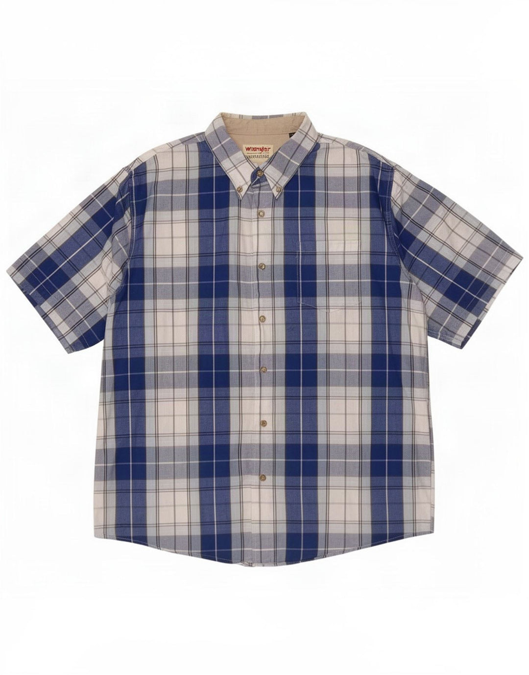 Camicia a maniche corte da uomo Wrangler in cotone a quadri blu grandi