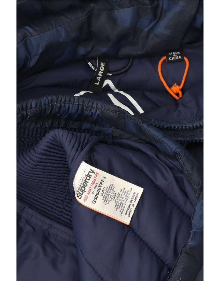 Giacca imbottita con cappuccio da donna Superdry UK 16 grande mimetica blu navy