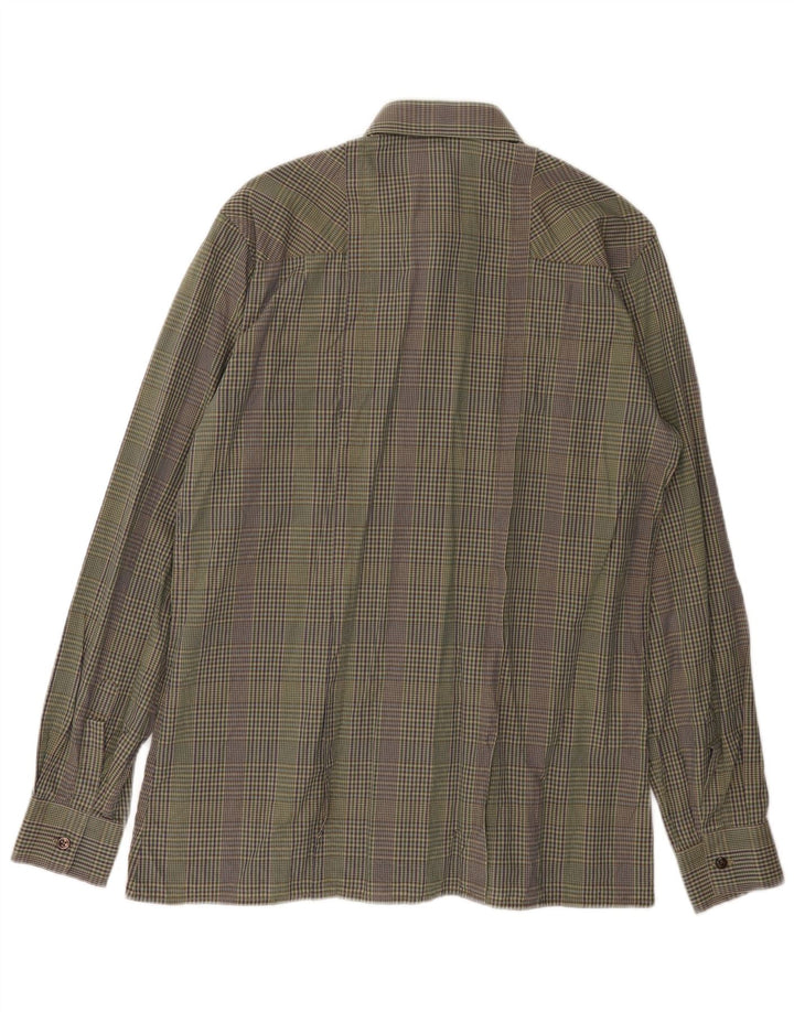 Camicia da uomo vintage taglia 39 in cotone a quadri kaki medio