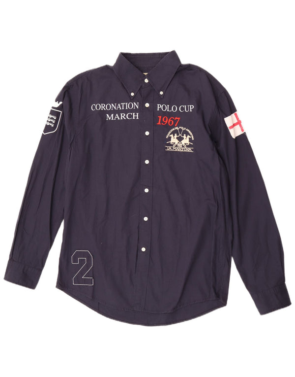 Camicia grafica da uomo La Martina XL in cotone blu navy
