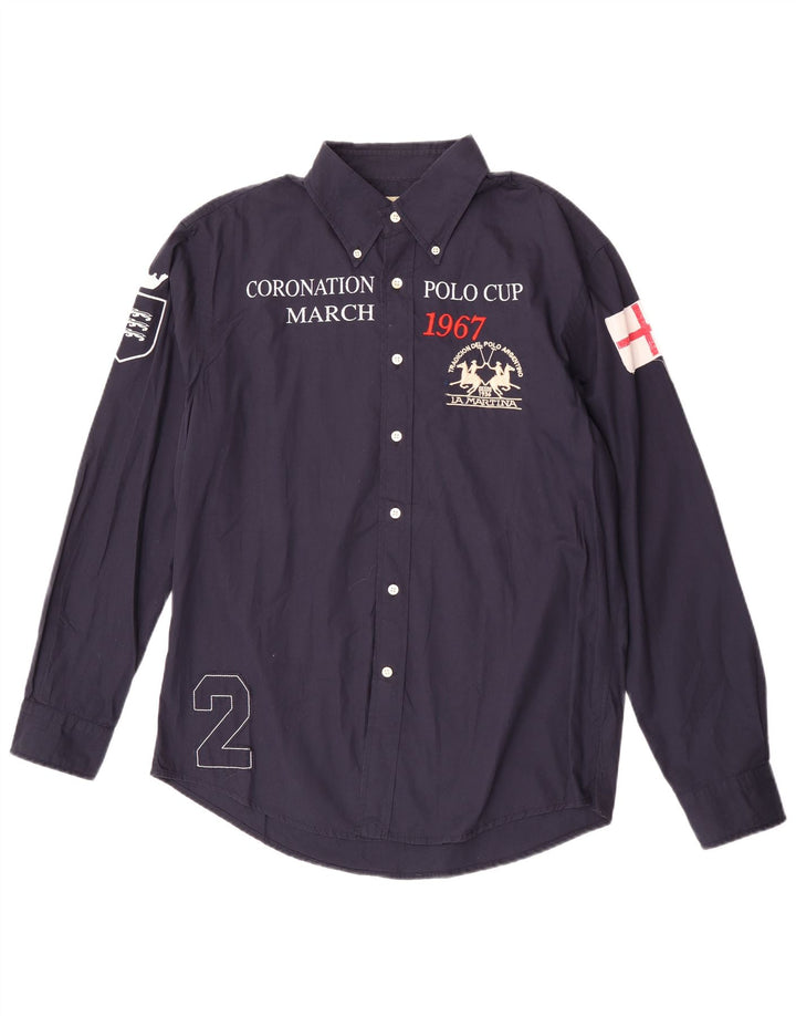 Camicia grafica da uomo La Martina XL in cotone blu navy
