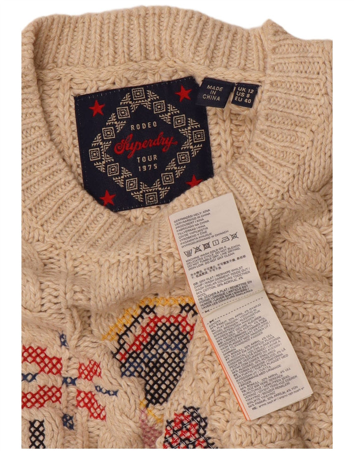 Maglione maglione girocollo da donna SUPERDRY UK 12 Beige medio Fair Isle