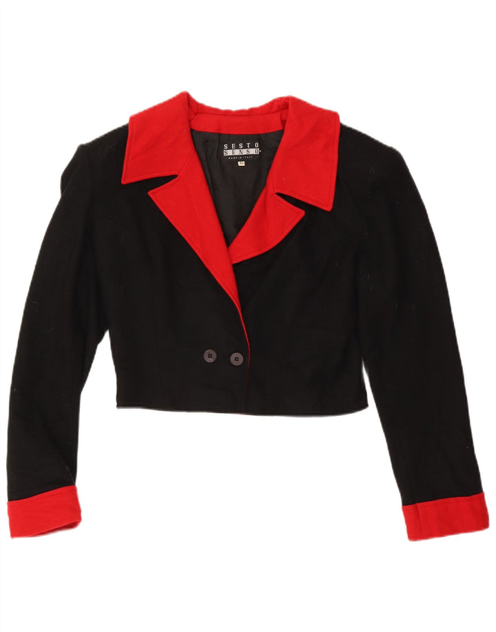 Giacca bolero doppiopetto vintage da donna IT 46 grande color block nero