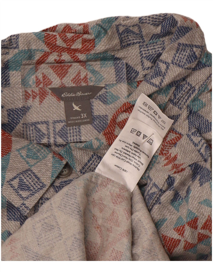 Camicia di flanella oversize da donna Eddie Bauer UK 22 3XL Cotone geometrico grigio