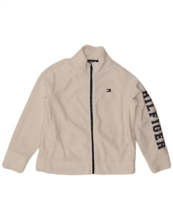 TOMMY HILFIGER Womens Graphic Fleece Jacket UK 18 XL White Polyester