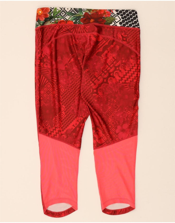 DESIGUAL Womens Capri Leggings UK 18 XL  Red Floral Polyester Vintage Desigual and Second-Hand Desigual from Messina Hembry 