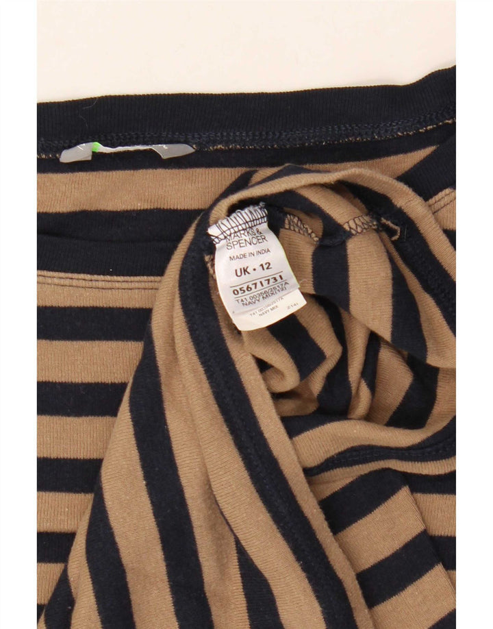 Marks & Spencer Top da donna a maniche lunghe UK 12 Medium Navy Blue Striped